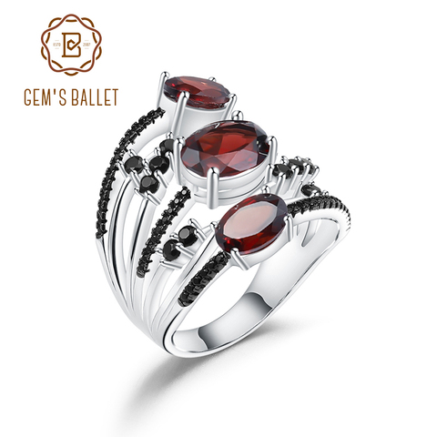 GEM'S BALLET-anillo apilable de Plata de Ley 925 para mujer, sortija de aniversario de 4,0 quilates, piedra Natural granate rojo, joyería fina ► Foto 1/6