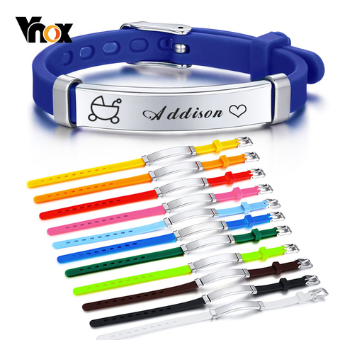 Vnox-Pulseras de bautismo personalizadas para hijo e hija, brazaletes de silicona con ID de grabado, antialergias, regalos personalizados, joyería para bebé ► Foto 1/6