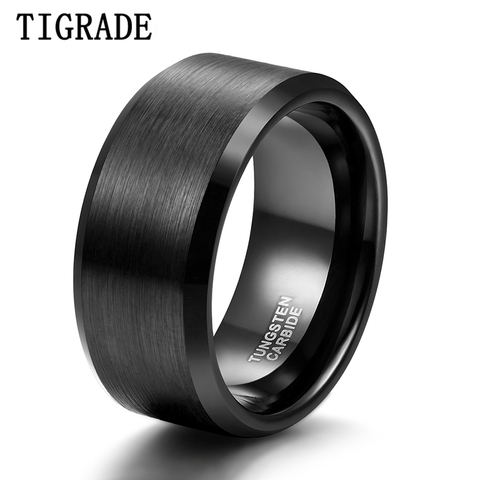 Tigrade-Anillo de boda de carburo de tungsteno para hombre, sortija de pulgar grande de 10mm de ancho, color negro cepillado, mate, Tamaño 7-talla 15 ► Foto 1/6