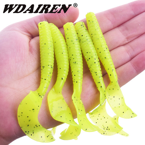 Señuelo de Pesca Wobblers, cebo Artificial de silicona suave, con olor a Camarón de 80mm y 4,3g, cola larga, aparejos de Pesca de lubina, 5 unids/lote ► Foto 1/6