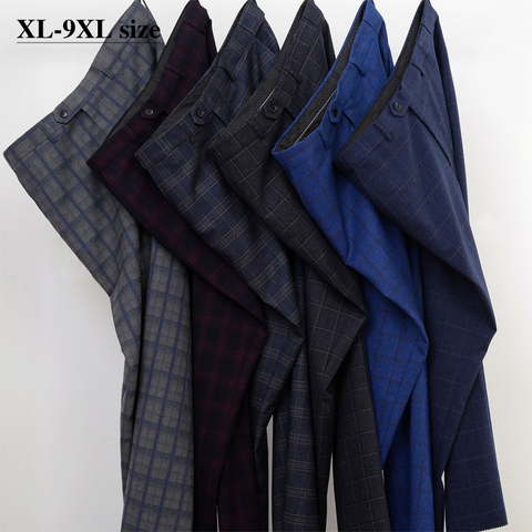 Pantalones de traje de talla grande para hombre, pantalón de estilo clásico, informal, suelto, a cuadros, 7 colores, 5XL, 6XL, 7XL, 8XL, 9XL ► Foto 1/6