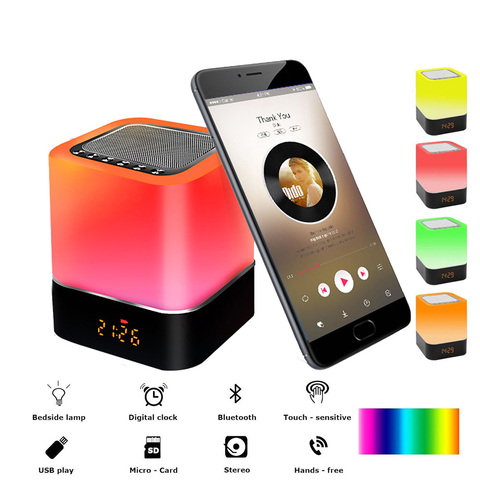 Lámpara de mesa LED regulable 5 en 1 con Altavoz Bluetooth, reloj despertador inteligente con Control táctil, lámpara de mesita de noche RGB con batería de 2200mAh integrada ► Foto 1/6