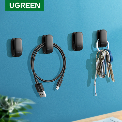 Ugreen, ganchos de colgar y soporte, 4 Uds., Clip organizador para bolsa de llaves, cargador de auriculares para la oficina del coche, soporte para la gestión del Cable de automóvil ► Foto 1/6