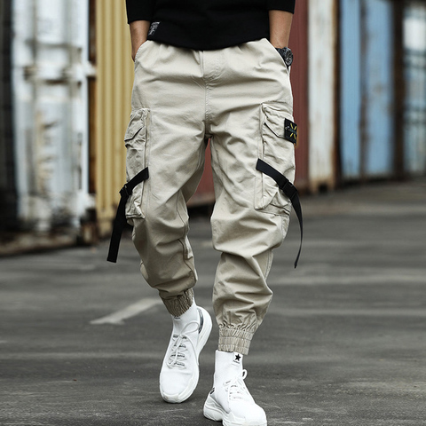 Pantalones Cargo Joggers, pantalones Harem negros para hombre, cintas multibolsillos, pantalones de chándal para hombre, pantalones casuales, pantalones de cintura elástica, pantalones masculinos ► Foto 1/6