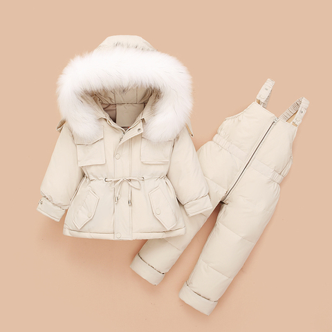 OLEKID-chaqueta con cuello de piel para niños y niñas, mono grueso de 1 a 4 años, traje de nieve para bebés, conjunto de monos para niños pequeños, Invierno 2022 ► Foto 1/6