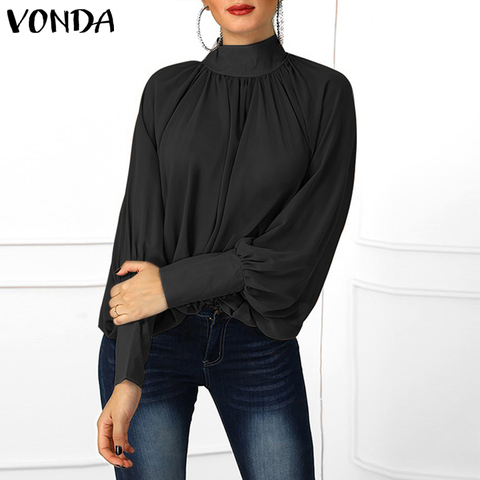 VONDA de talla grande blusa de las mujeres de la primavera de 2022 túnica Sexy O cuello camisas con mangas de linterna Casual blusas de las señoras de la Oficina Tops ► Foto 1/6