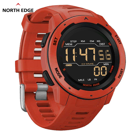 NORTH EDGE Mars-reloj Digital para hombre, relojes deportivos militares, resistente al agua, podómetro de 50M, calorías, cronómetro, alarma por hora ► Foto 1/6