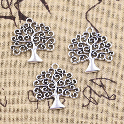 Abalorios de árbol de la vida de la paz mundial, 15 Uds., colgantes de Color plata antigua de 26x26mm, manualidades artesanales, joyería tibetana hecha a mano ► Foto 1/2