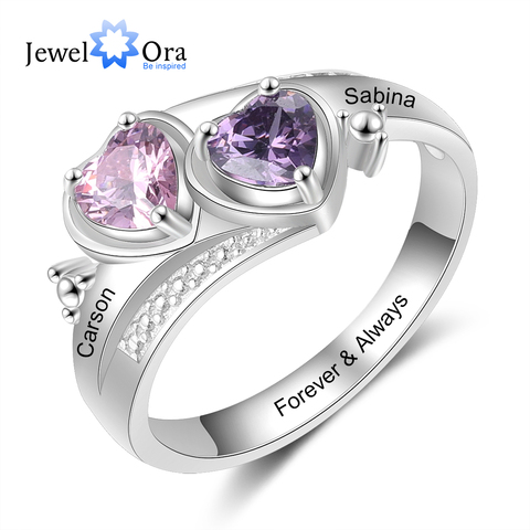 JewelOra-Anillos De Compromiso grabados con nombre personalizado para mujer, Color plata, piedra de nacimiento de corazón, regalo de boda ► Foto 1/6