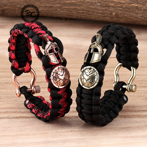 Pulsera con correa de casco de guerrero espartano para hombre, accesorios de vikingos antiguos, brazaletes de Paracord de supervivencia hechos a mano, estilo nórdico para exteriores ► Foto 1/6