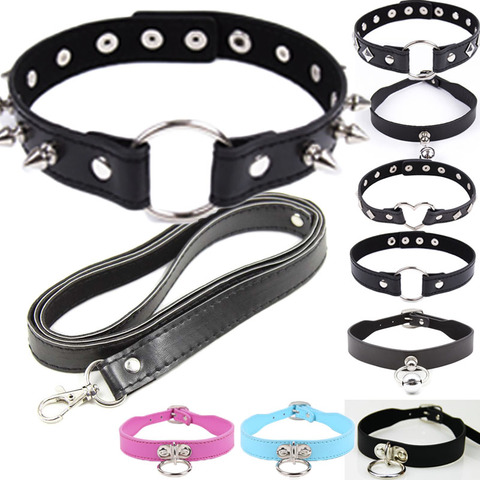 Bondage Boutique-Collar de cuero para adultos, cadena de plomo, juego para mujeres, collares, Juguetes sexuales, cinturón de tracción para mascotas ► Foto 1/6