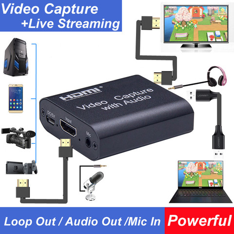 Tarjeta de captura de gráficos 4K HDMI a USB 2,0 3,0, caja de grabación de vídeo, juego de PC, transmisión en vivo, grabadora de vídeo, micrófono con salida de Audio ► Foto 1/6
