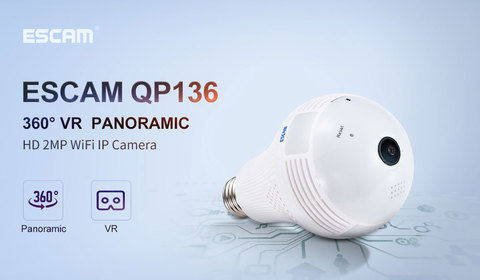 ESCAM-cámara de seguridad IP QP136, Bombilla de 1080P, WIFI, 360 grados, panorámica, H.264, infrarrojo, detección de movimiento interior ► Foto 1/6