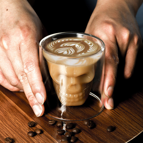 Taza de café transparente de dos capas con cabeza de Calavera, copa de cristal para el hogar, Bar, Club, whisky, vino, Vodka y cerveza, copa de vino ► Foto 1/6