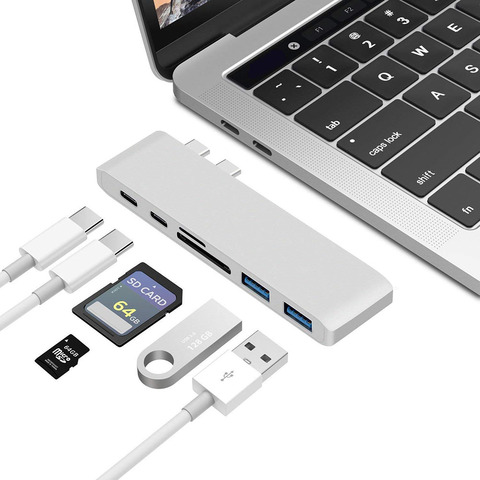 6 en 1 de aluminio USB C Hub tipo C con USB Dongle adaptador Compatible para MacBook Pro 13 