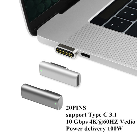 Adaptador magnético USB C, convertidor magnético de 20 pines a USB C 3,1, compatible con PD de 100W, 10Gbp/s de datos, carga rápida de vídeo 4K ► Foto 1/6