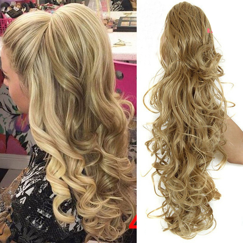 LISI GIRL-extensiones de cabello sintético para mujer, coleta con Clip, estilo rizado ondulado, Coleta, color marrón, Rubio ► Foto 1/6