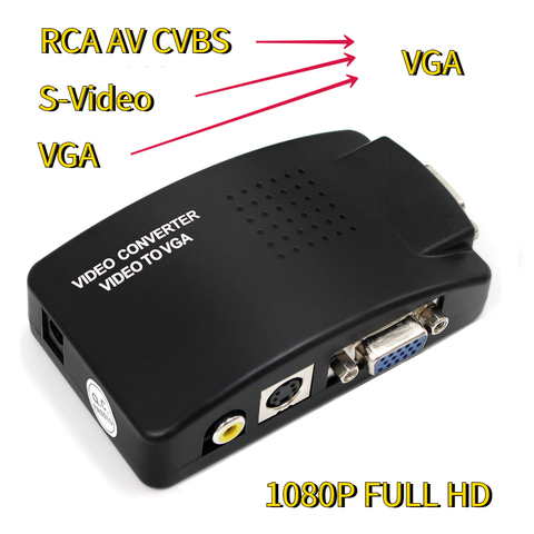 Adaptador AV a VGA RCA VGA convertidor PC ordenador portátil compuesto Video TV RCA compuesto s-video AV In a PC VGA LCD Out convertidor adaptador caja de interruptor negro s-video a VGA convertidor ► Foto 1/6