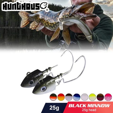 Hunthouse-señuelo de pesca con cabeza de pececillo negro, 25g LW216, delineador fácil, señuelo suave, plantilla de plomo, señuelo para pesca souple ► Foto 1/6