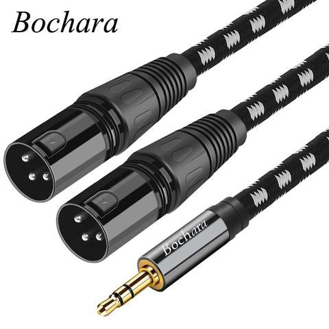 Bochara-Conector estéreo trenzado de 3,5mm, macho a macho Dual XLR, Cable de Audio auxiliar OFC, lámina + trenzado blindado, 1,5 m, 3m ► Foto 1/6