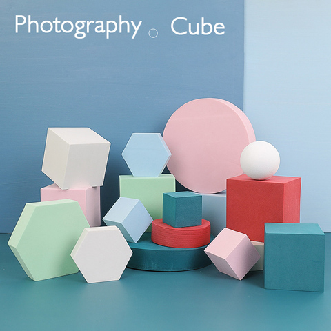 Life-fondos de utilería de fotografía, cubo geométrico de espuma dura, blanco, azul, rosa y rojo, Material para fotografía ► Foto 1/6