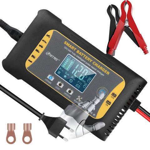 HTRC-cargador de batería de coche, 12V/24V, 10A, carga automática de 7 etapas para LiFePO4 AGM GEL, cargador de reparación de batería de plomo-ácido ► Foto 1/6