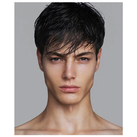 Peluca corta de cabello sintético para hombre, peluquín masculino liso de color negro, simulación de cabello humano, peluquín de cuero cabelludo ► Foto 1/1