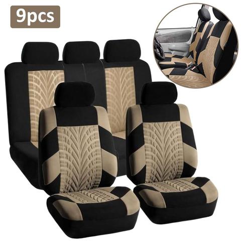 Conjunto de fundas de asiento de coche Universal, 4/9 Uds., Protector de asiento de coche, detalle de pista de neumático, estilo de asiento delantero y trasero, cojín trasero, apto para la mayoría de coches ► Foto 1/6