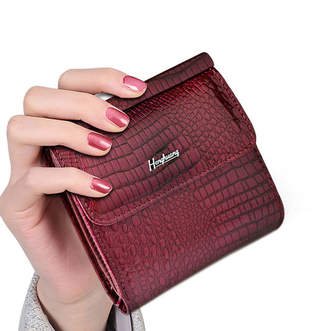 HH-cartera de piel auténtica para mujer, Mini billetera, monedero corto de lujo, tarjetero ► Foto 1/6