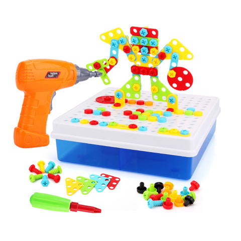 Taladro de juguete para niños, 149/193 Uds., juguetes educativos creativos para niños, taladro eléctrico, tornillos, herramientas, diseño de mosaico, juguete de construcción ► Foto 1/6