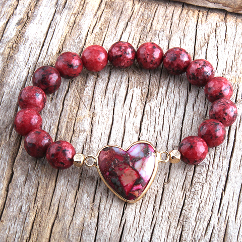 RH-pulsera con colgante de corazón y cuentas de piedra Natural para mujer, brazalete bohemio, joyería ► Foto 1/6