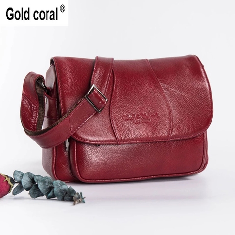 Bolso de hombro de piel auténtica de CORAL dorado para mujer, bandolera de lujo, a la moda ► Foto 1/6