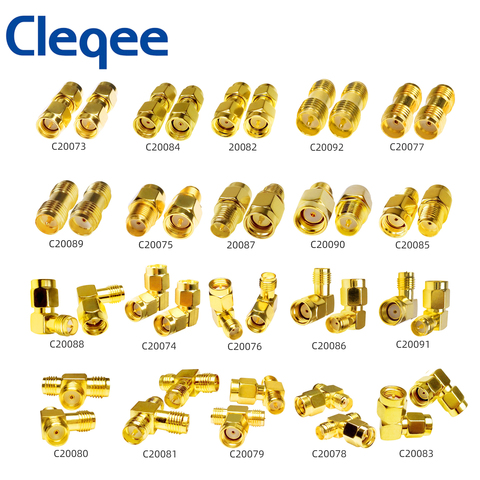 Cleqee 1PC SMA a SMA hembra chapados en oro RP SMA a SMA macho RPSMA adaptador de conector RF recto doblado L/T tipo ► Foto 1/3