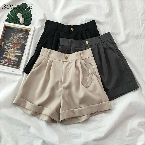 Pantalones cortos de cintura alta para mujer, Shorts sencillos de estilo japonés, Chic, informales, suaves, de uso diario, básicos, sueltos, todo partido ► Foto 1/6