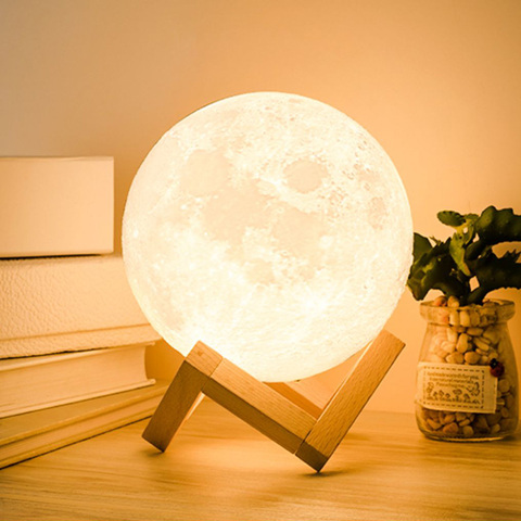 Lámpara LED con forma de Luna 3D para decoración de la habitación del hogar, luz nocturna ajustable con brillo multicolor y carga USB para niños ► Foto 1/6