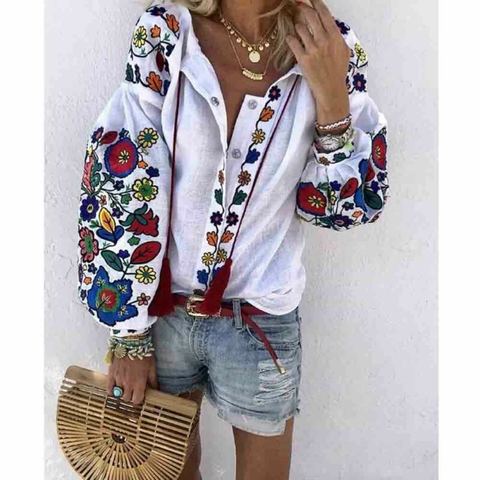 Las mujeres otoño ropa camisa de manga larga de cuello en V Camiseta holgada Casual blusa de las señoras Tee ► Foto 1/5