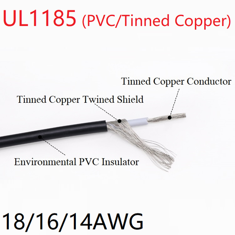 Cable blindado UL1185 18AWG 16AWG 14AWG, amplificador de Cable de señal de canal de Audio de un solo núcleo, línea de cobre eléctrica, PVC, aislado, negro ► Foto 1/6