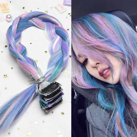 AIYEE 100 colores Arco Iris postizo de Clip en pelo extensiones de cabello largo sintético recto Ombre Rosa Arco Iris rojo pieza de cabello ► Foto 1/6