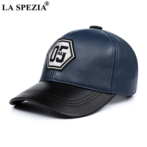 LA SPEZIA-gorro de invierno para hombre y mujer, Gorra de béisbol de cuero auténtica, azul y negro, alta calidad ► Foto 1/5