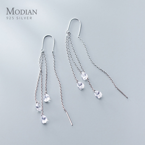 Modian-pendientes de boda a la moda para mujer, de Plata de Ley 925, cadena larga de circonia cúbica deslumbrante, pendiente con gota que cuelga de agua, joyería fina ► Foto 1/5