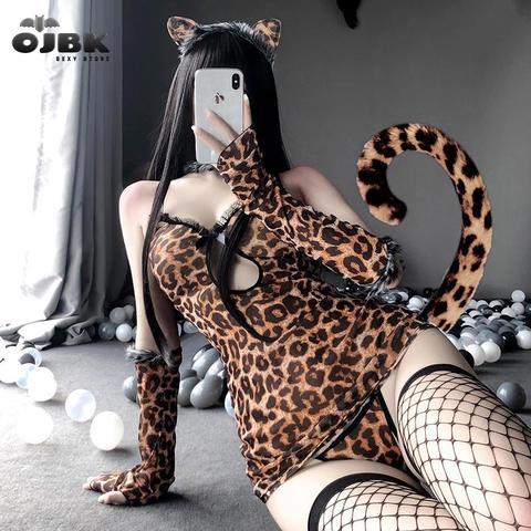 OJBK nuevo erótico Sexy Lencería Falda larga falda acampanada falda sexo gato Cosplay uniforme pasión clásico Sexy y lindo traje de leopardo ► Foto 1/5