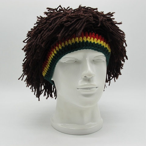 Gorro de punto con peluca artesanal para hombre, gorro trenzado divertido de Bob jamaicano, Marley, Reggae, Rasta, con borla, accesorios para el cabello, Unisex ► Foto 1/6