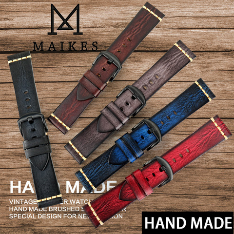 MAIKES-Correa de reloj de cuero de vaca hecha a mano, 7 colores disponibles, correa de reloj Vintage de 20mm, 22mm y 24mm para Panerai Citizen Casio SEIKO ► Foto 1/6