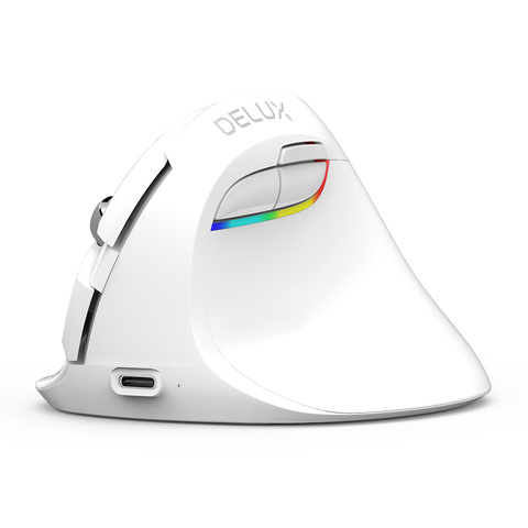 Delux-ratón Vertical inalámbrico M618 para oficina, periférico silencioso, recargable, color blanco, Bluetooth, 2,4 GHz, RGB ► Foto 1/6