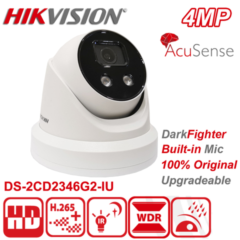 Hikvision-DS-2CD2346G2-IU Original, 4MP, POE, WDR, IR, DarkFighter, micrófono incorporado, AcuSense, red, torreta, cámara ► Foto 1/2