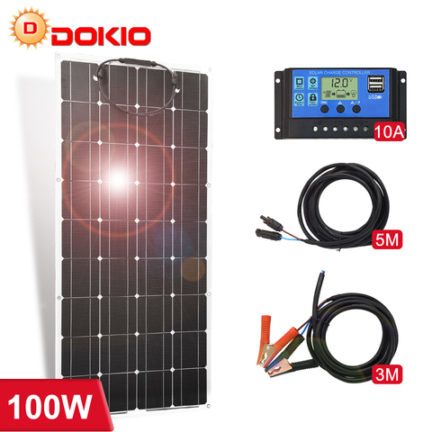 Dokio-Panel Solar monocristalino Flexible, 12V, 100W, para el hogar, carga Solar de 18V, resistente al agua, China ► Foto 1/6