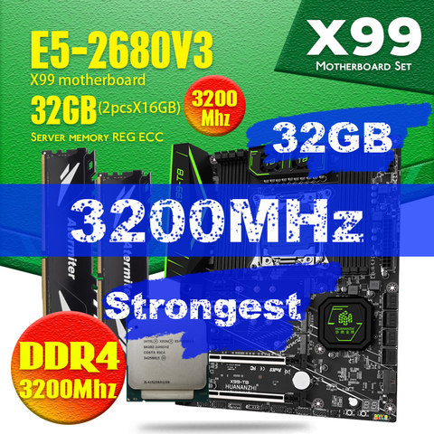 HUANANZHI X99 F8 X99 Placa base con Intel XEON E5 2680 V3 con 2*16GB = 32GB DDR4 3200MHz REG ECC memoria Combo Kit NVME ► Foto 1/5