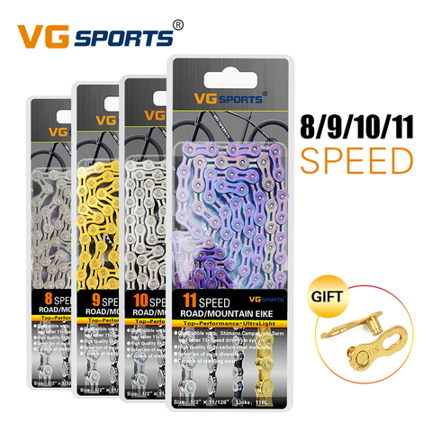 VG Sports-Cadena de velocidades 8, 9, 10 y 11, ultraliviana, plateada, mitad hueca, para bicicleta de montaña y de carretera, de 116L dorado ► Foto 1/6