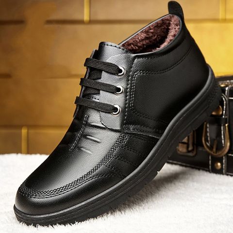 Coslony-botas para hombre de cuero a la moda, zapatos de invierno, botines de lana, informales, color negro ► Foto 1/6