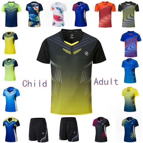 Camisetas de tenis para hombre y mujer, playera de tenis de secado rápido con cuello en V, ropa de bádminton para niña, Kit de camiseta de mesa, pantalones cortos ► Foto 1/6